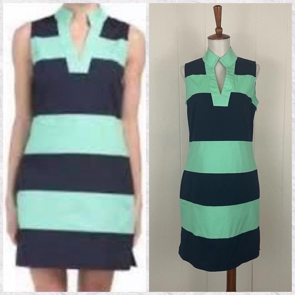 STS Sail to Stable Dress Rugby Stripe Navy Blue Teal Green Preppy Casual M.